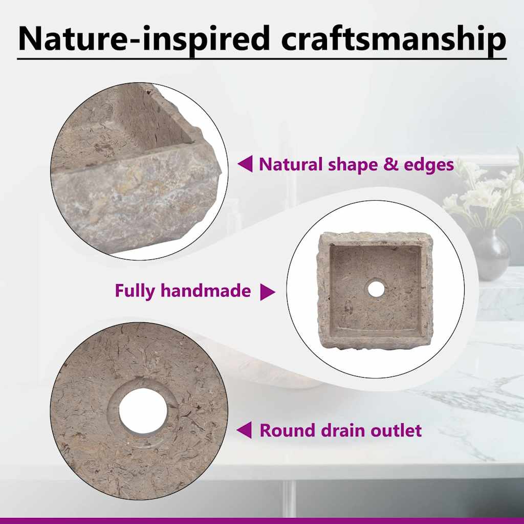 vidaXL Sink Above Counter Vanity Sink Natural Stone Basin for Bathroom Marble