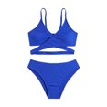 thumbnail image 1 of RXMEKW Girl's Solid Color V Neck Tops Swimsuit Shorts Split Swimsuit Bikini Set, 1 of 8