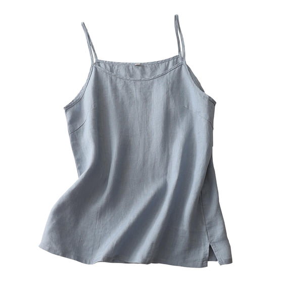 CYRBOKO Pullerover Tank Tops for Women, Crew Neck Casual Sleeveless Lightweight Spaghetti strap top Blue Size 2XL