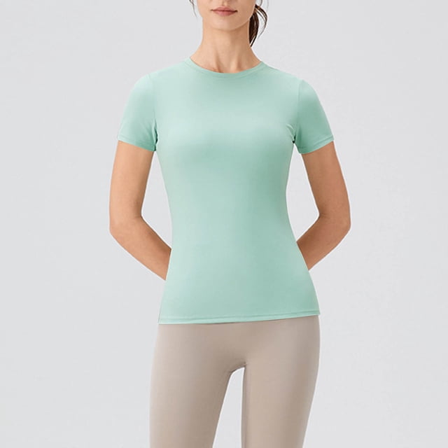 EQWLJWE Hauts pour Femmes Décontractés Plus, Hauts d'Été pour Femmes 2024 Tendance Vacances, Blouse Respirante pour Exercices Course Yoga Sport Col Rond Manches Courtes