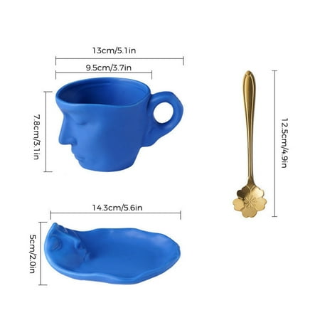 

LHWEN Tea Cup and Saucer Set Ceramic Kissing Couple Coffee Mug with Spoon Face Design Unique Teacup Valentine s Day Christmas Creative Gift Heat- Porcelain 8.5oz Capacity Microwave Dishwasher Home