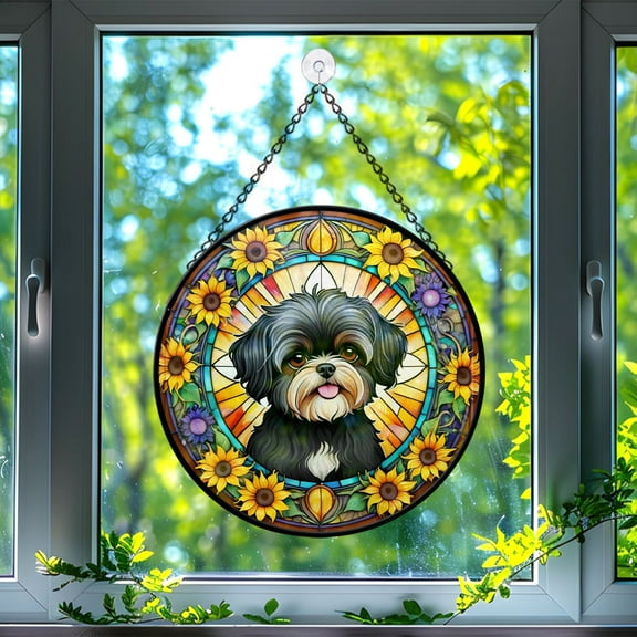 89Bloom Affenpinscher Window Hanging Stained Glass, Affenpinscher Suncatchers for Windows Stained Glass, Stained Glass Dog suncatcher, Dog Stained Glass