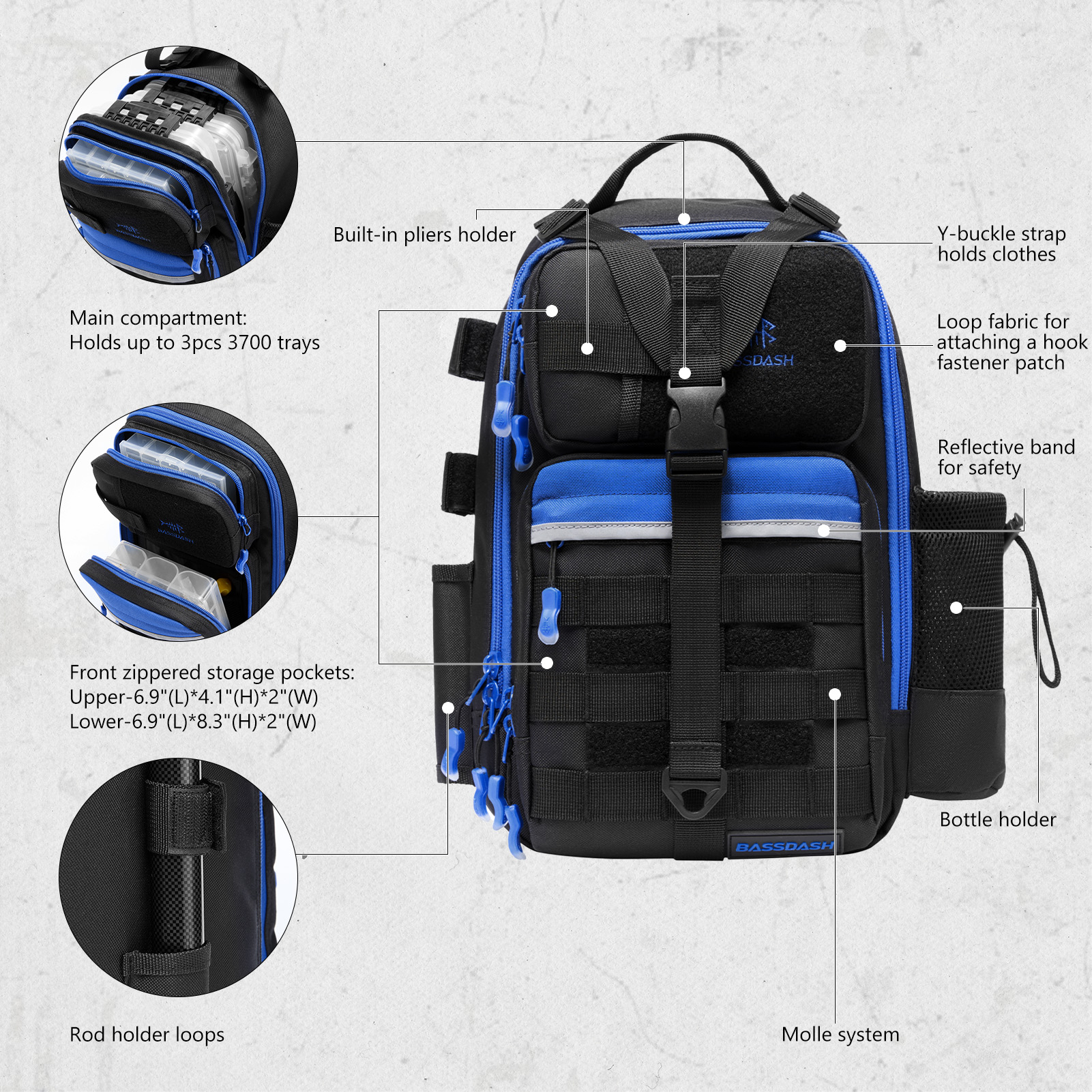 Bassdash Convertible Fishing Backpack Sling Bag with Rod Holder, Adjustable Tactical Water-resistant Tackle Storage Pack FP07