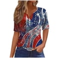 thumbnail image 2 of Feancey American Flag Graphic Tees for Women 4th of July Trendy Print Tops Summer Short Sleeve V Neck Henley Shirts Casual Loose Memorial Day T-Shirts,Multicolor,3XL, 2 of 5