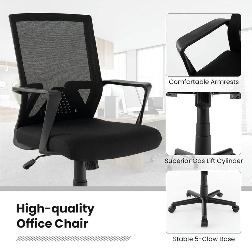 Demi Bonn Ergonomic Desk Chair with Lumbar Support and Rocking Function, Rolling Work Computer Office Chair, Black