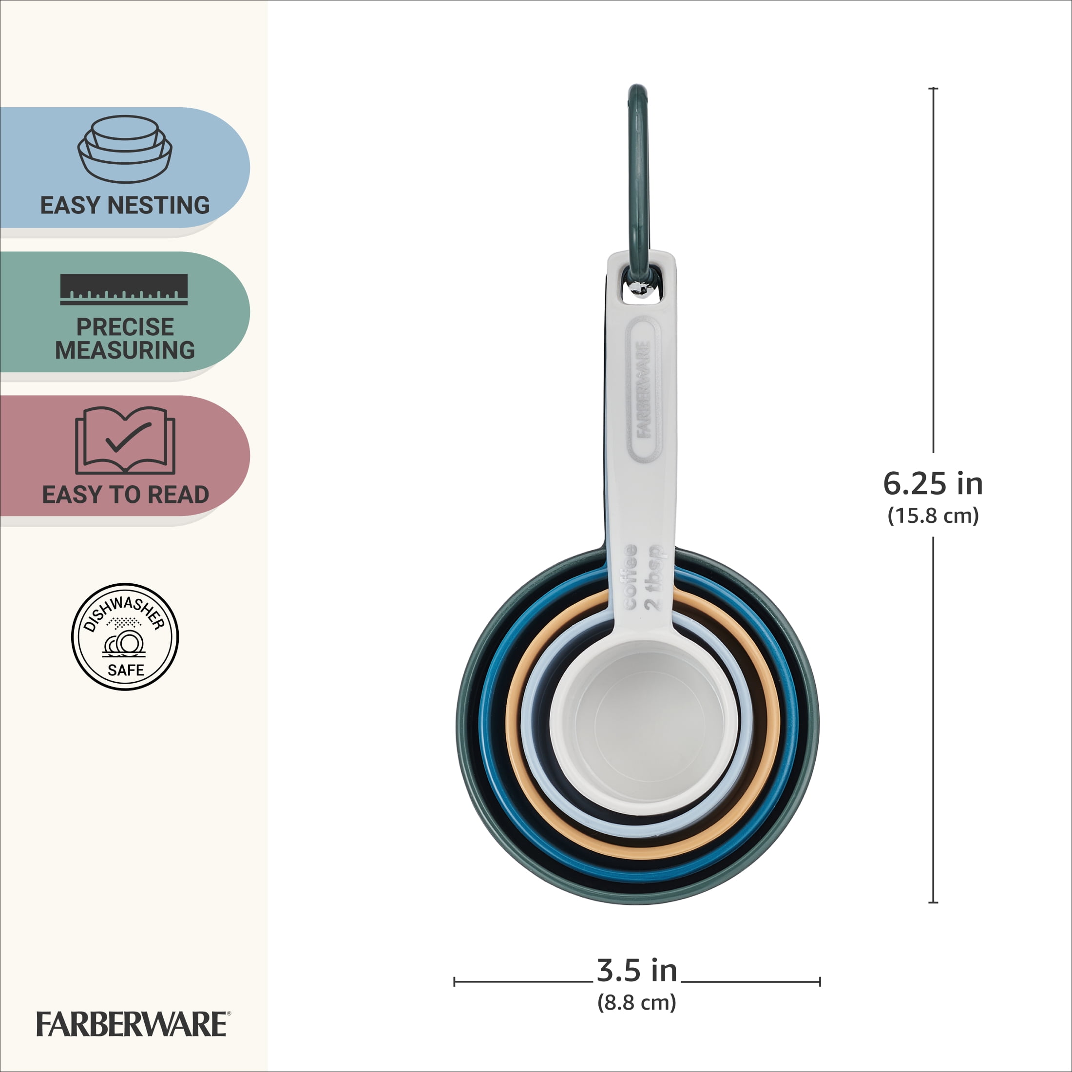 Farberware Professional Measuring Cup Set with Bonus Coffee Scoop, Assorted Colors