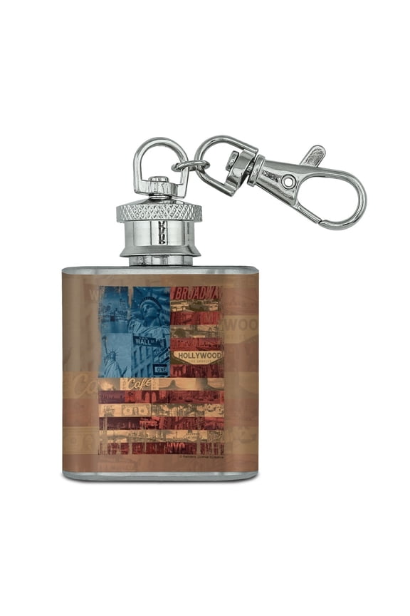 American Flag Patriotic USA Collage Stainless Steel 1oz Mini Flask Key Chain