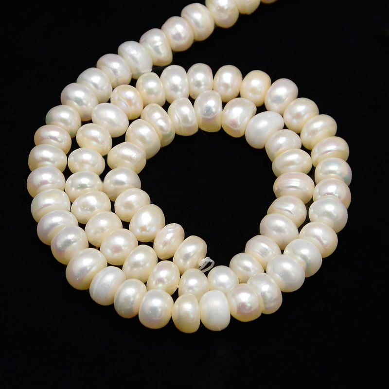 Grade A Natural Cultured Freshwater Pearl Beads Strands Polished Rondelle Creamy White 7~8mm Hole: 0.8mm about 73pcs/strand 13.77 inch~14.17 inch