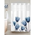 thumbnail image 2 of Blue Tulip No Hook Shower Curtain and Liner Set Minimalist Modern Flower Plant Art Shower Curtains with Snap-in Liner & See Through Top Window Hotel Style for Bathroom Decor 72x86 Inch, 2 of 8