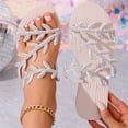 thumbnail image 6 of CQONEPT Women's Flat Sandals Summer Rhinestones Wedding Shoes Peep Toe Strap Slippers PU Leather Dressy Slip On Slides White 40, 6 of 6
