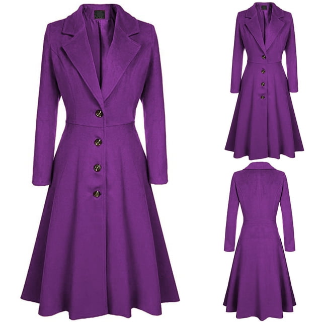 Womens Winter Lapel Button Long Trench Coat Jacket Ladies Overcoat Outwear