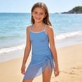 thumbnail image 2 of SSCMYXG Girls 1 Piece Swimsuit with Wrap Skirt, Contrast Trim Bathing Suit for Tween Girls Beach Pool Sky Blue 7-8 Years, 2 of 7