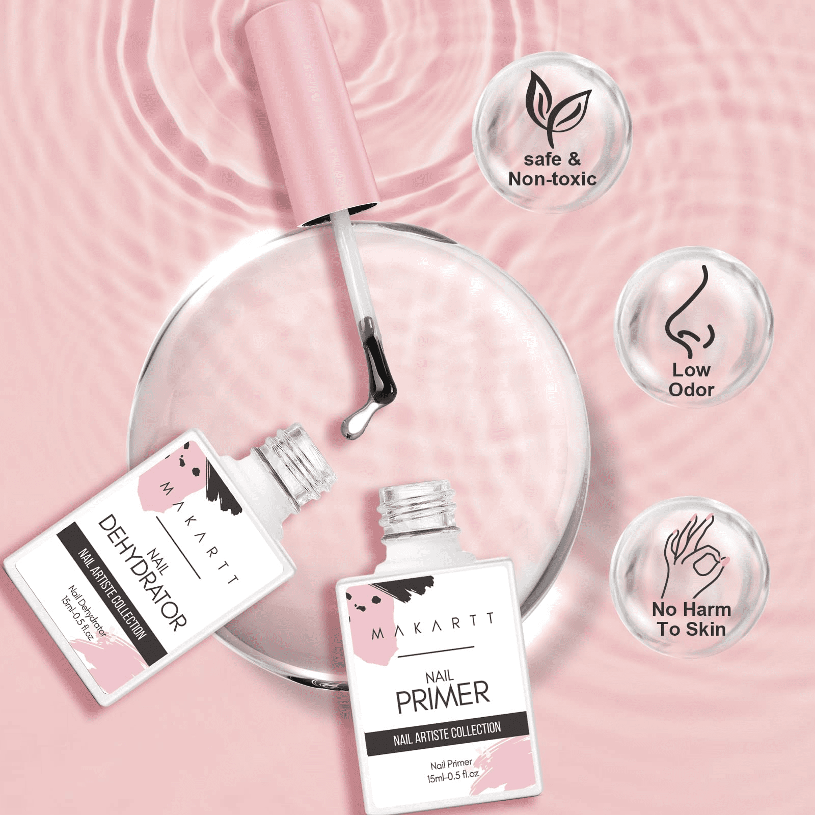 Makartt Nail Primer and Nail Dehydrator Set,Air Dry Professional Long-Lasting Nail Prep Nail Primer 0.5fl.oz