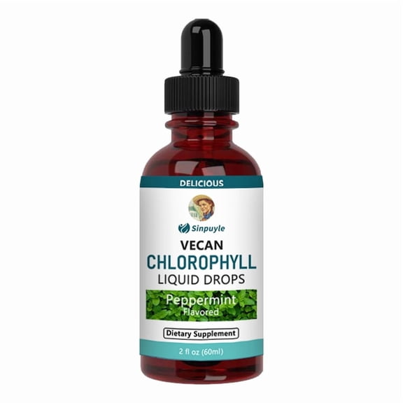 Vegan Chlorophyll Liquid Drops, Peppermint Flavored, Supports Detox & Fresh Breath, 2 fl oz (60ml)
