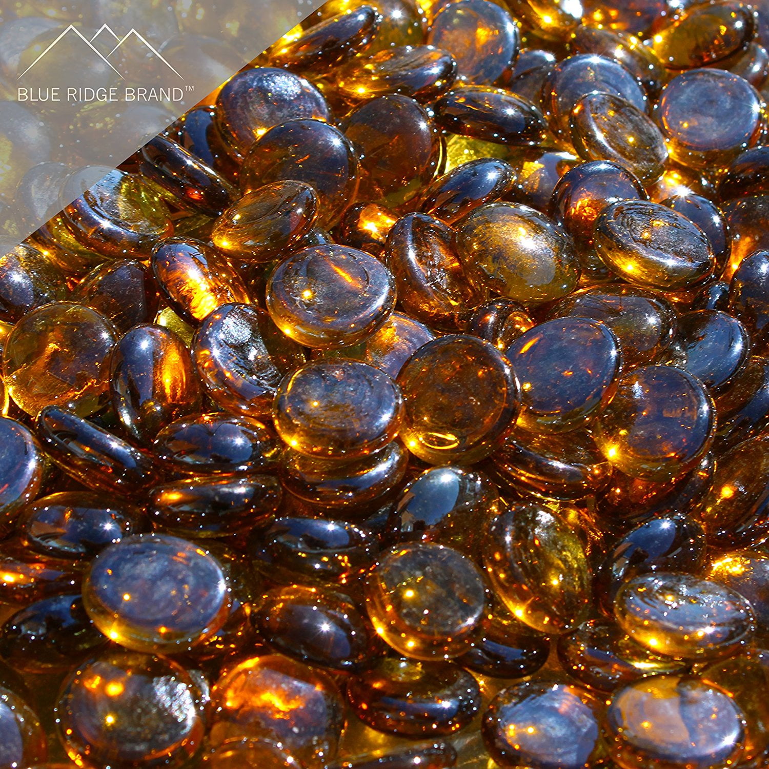 1" Reflective Fire Glass Cubes with Fireplace and Fire Pit 10 lb Amber 