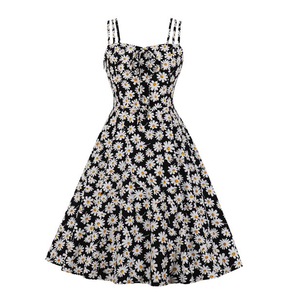 Puntoco Vestidos Mujer Verano Mujer Verano Sin Mangas Sling Cuello En V Impresión Sexy Vestido Retro De Cintura Alta