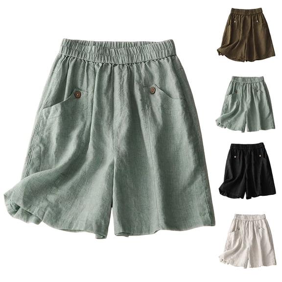 Mgmyaa Women's Plus Size Solid Casual Bermuda Shorts Elastic Waistband with Pockets and Relaxed Fit for Everyday Comfort and Mobility