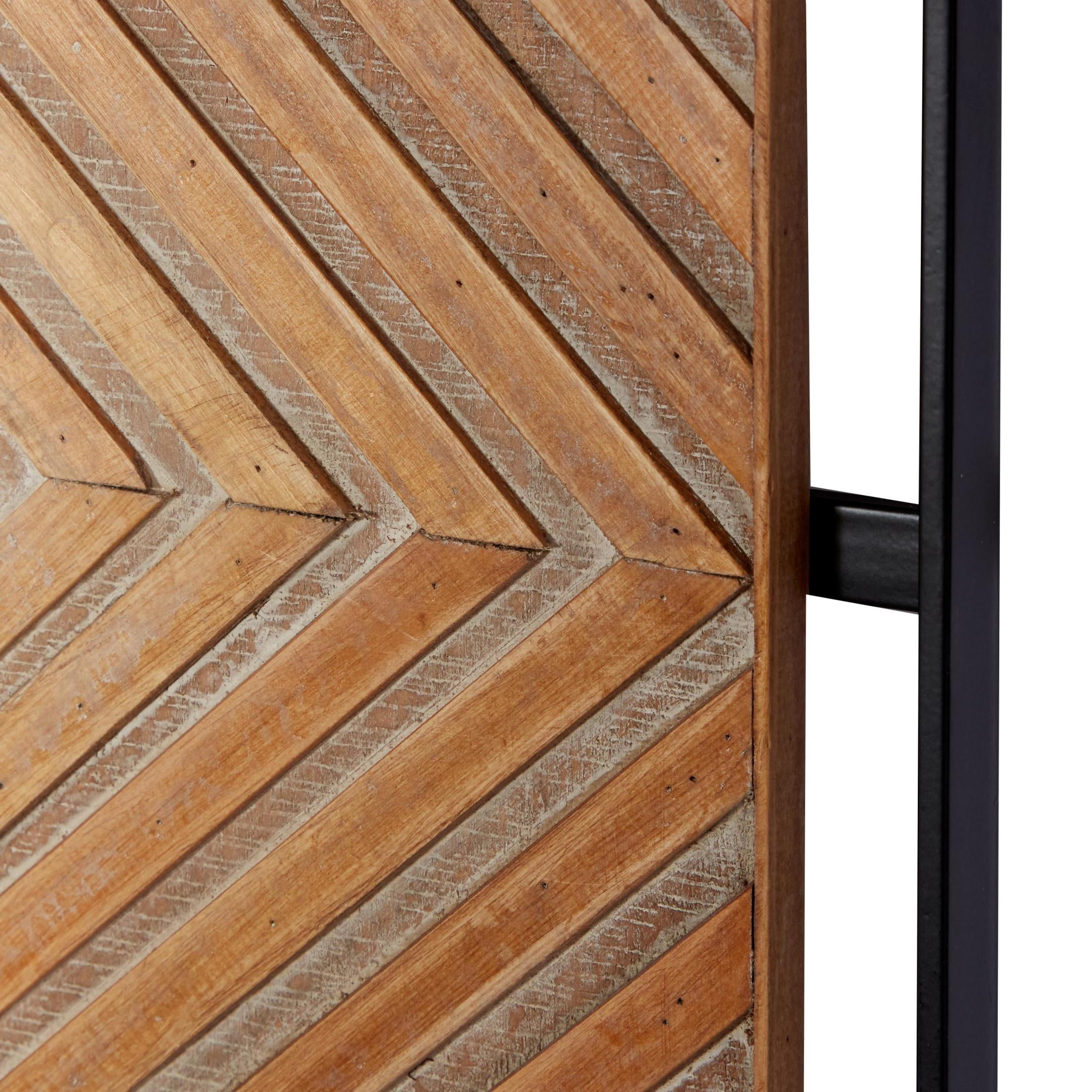 DecMode Iron Farmhouse Chevron Patterned Wall Décor Set of 2 32"W x 12"H, with Golden Brown Finish Surrounded by Metal Black Border