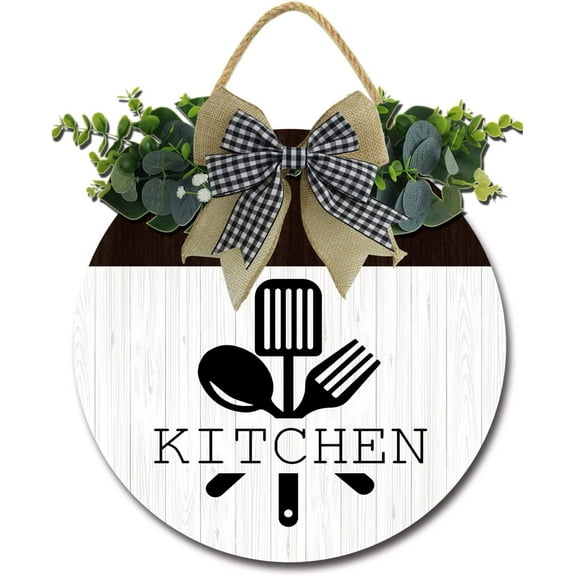 Eveokoki 12" Bon Appetit Kitchen Decor Farmhouse Kitchen Wall Decor Wooden Round Rustic Kitchen Front Door Kitchen Sign for Home Decor Dining room Decration