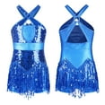 thumbnail image 3 of iiniim Kids Girls Latin Dance Hip Hop Jazz Performance Sparkly Tassel Leotard Bodysuit Dancewear A Blue 10, 3 of 7