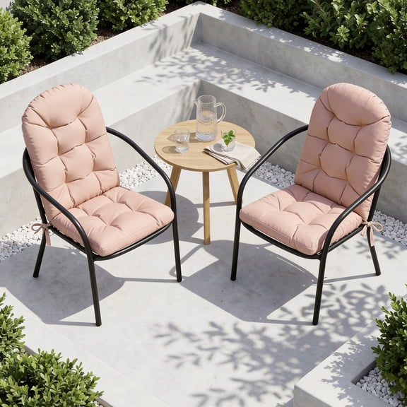 BaPiPro High Back Outdoor Chair Cushions Khaki Set of 2 Water-Resistant Polyester with Ties No Assembly Patio Poolside