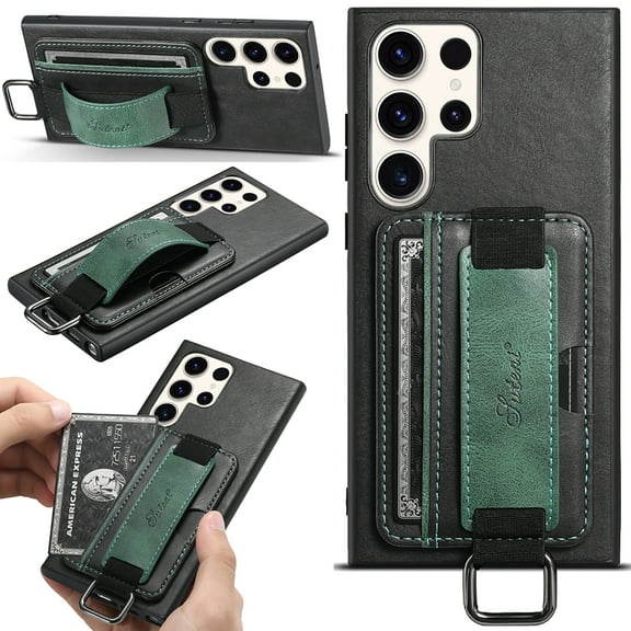 SaniMore Case for Samsung Galaxy S24 Ultra 6.8" 2024, Wristlet & Card Slot PU Leather Skin Wear-resistant Shockproof Anti-drop Metal Ring Business Shell for Samsung Galaxy S24 Ultra 6.8" 2024, Black