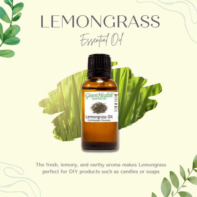 Lemongrass Essential Oil - 2 fl oz (59 ml) Glass Bottle w/ Cap & Additional  Glass Dropper - 100% Pure Essential Oil by GreenHealth
