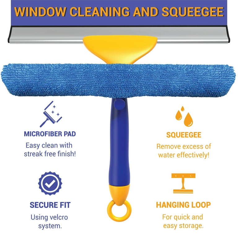 Microfiber 2-in-1 Window Cleaner Combo, Professional Squeegee and