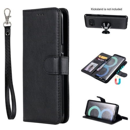 Galaxy S8 Case Wallet, S8 Case, Allytech Premium Leather Flip Case Cover & Card Slots Pocket, Wrist Design Detachable Slim Case for Samsung Galaxy S8 (Black)