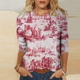 thumbnail image 2 of Pompotops T-shirt Mode Imprimé Ample pour Femmes Manches 3/4 Blouse Col Rond Hauts Décontractés en Solde, 2 of 5