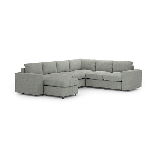 Sala Seccional Modular Esquinera Adapti 6 Plazas Reposabrazo Ancho + Otomano Gris Niebla
