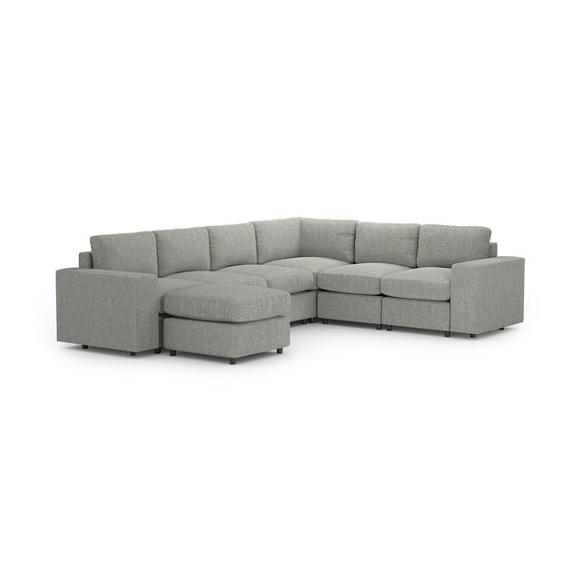 Sala Seccional Modular Esquinera Adapti 6 Plazas Reposabrazo Ancho + Otomano Gris Niebla