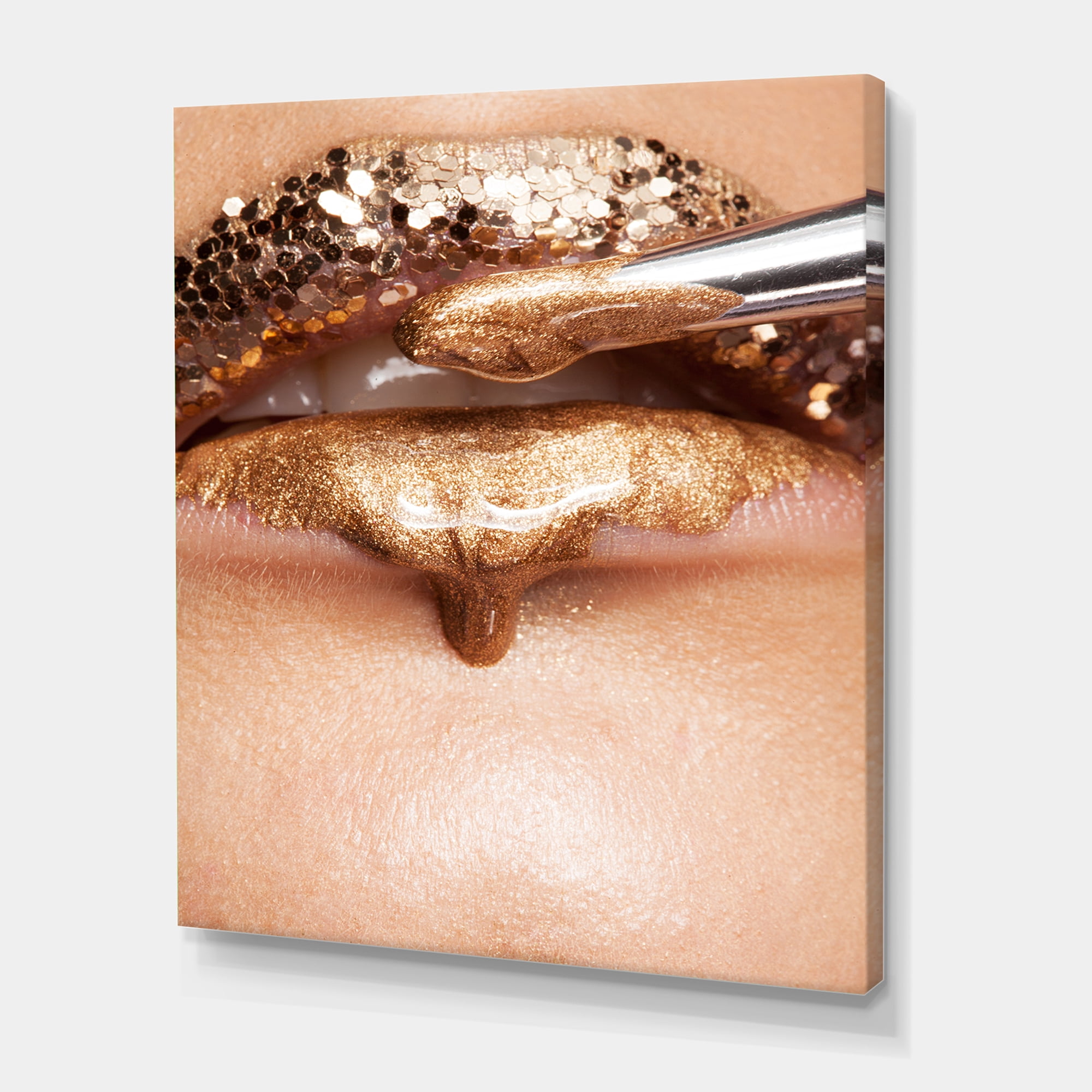 Designart ' Lipstick and Makeup On The Face Of A Beautiful Model ' Modern Canvas Wall Art Print