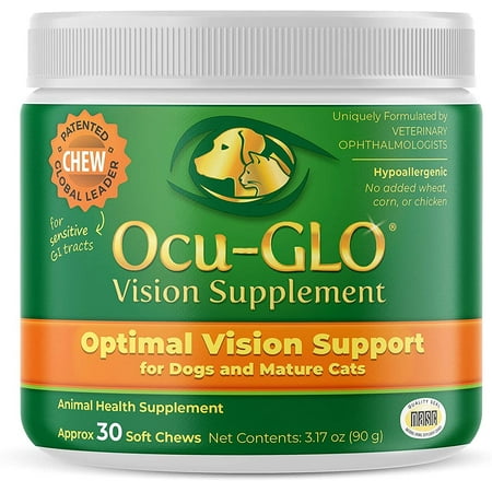 UPC: 0853568002418 | Ocu-GLO Vision Supplement for Dogs & Mature Cats by Animal Necessity with Lutein Omega-3 Fatty Acids Grape Seed Extract and Antioxidants to Promote Eye Health in Dogs & Cats 30 Soft Chews