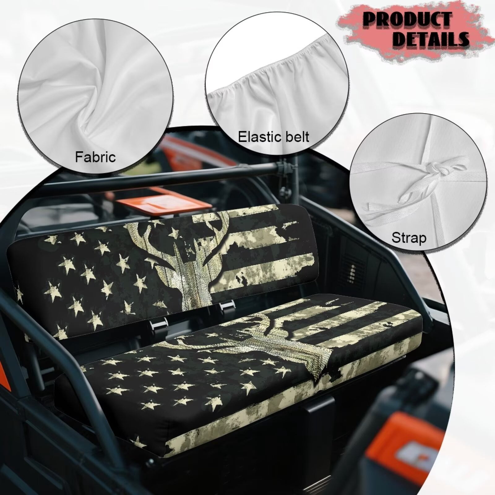 Yuyamidu Camo Deer Bench Seat Cover Compatible with Kawasaki Mule 4010 4x4 American Flag Ranger Seat Cover Easy to Install Four Wheeler Accessories