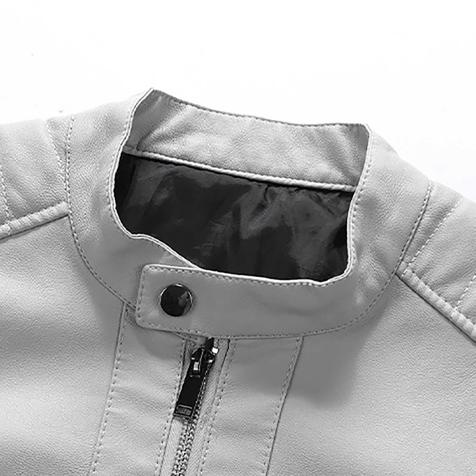 Dpytoraw Men Large Size Standing Collar Leather Jacket Trend Slim Casual Motorcycle Jacket