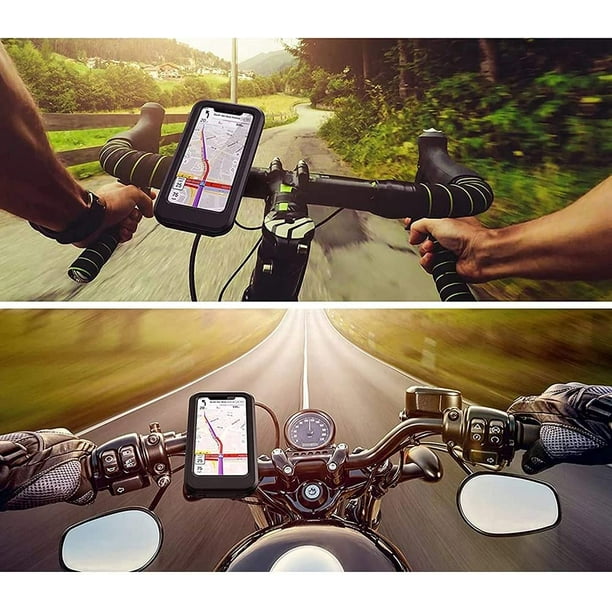 Support Téléphone Moto,Etanche Support Telephone Velo,360°Support  Smartphone Moto Scooter avec Habillage Pluie Porte Téléphone pour Moto