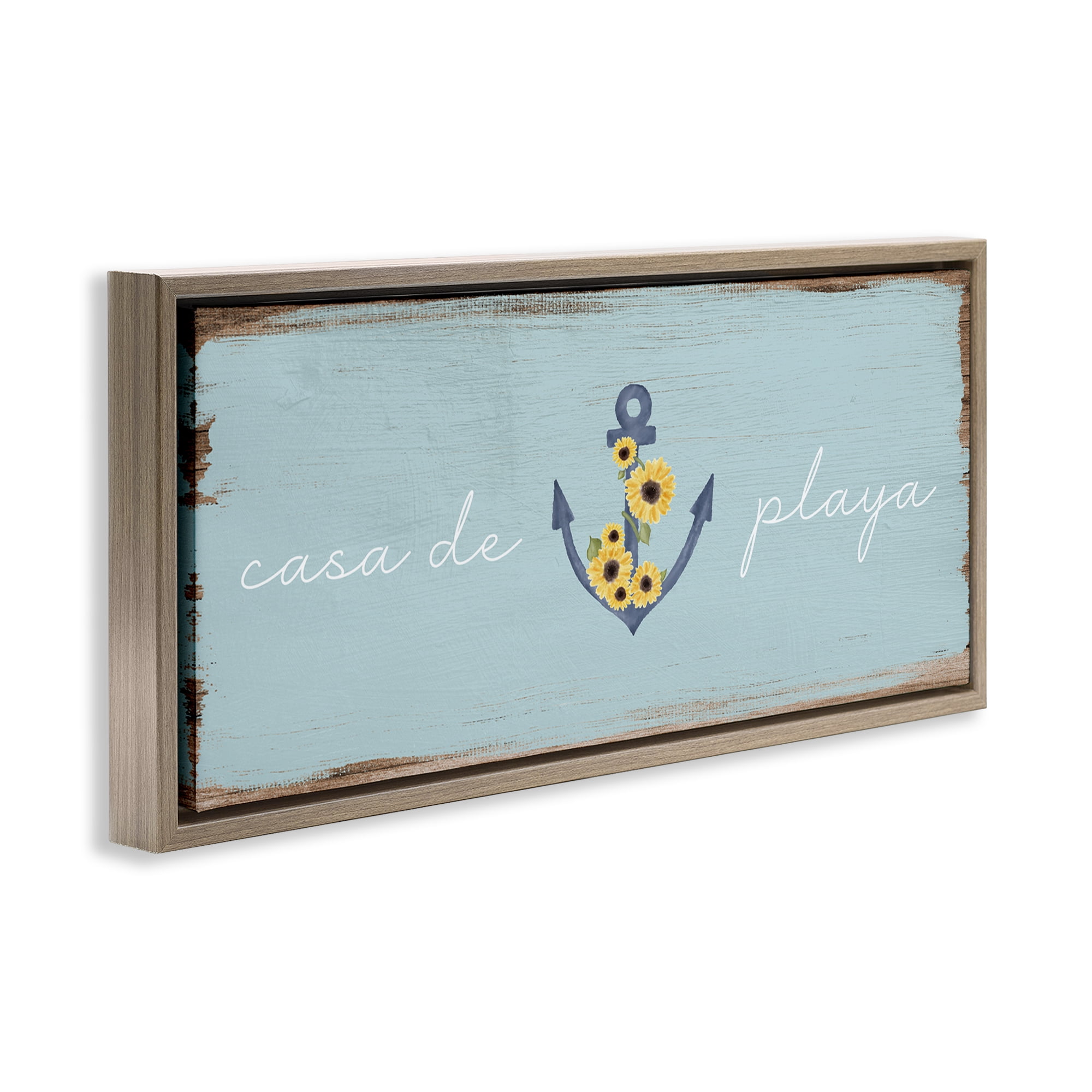 Stupell Industries Casa de Playa Nautical & Beach Painting Brown Floater Framed Art Print Wall Art, 31 x 14