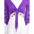 thumbnail image 5 of Ocealan Women's V Neck Floral Lace Belly Dance Top Flare Sleeve Tassel Shrug Cardigan Crop Tops Dark Purple L, 5 of 7