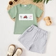thumbnail image 2 of Bainana Boys Outfit Set Cartoon Print Short Sleeve Crew Neck Tops And Plaid Shorts Set Cute Handsome Toddler Boys Summer School Party Daily Wear Size 3-6 Months, 2 of 6