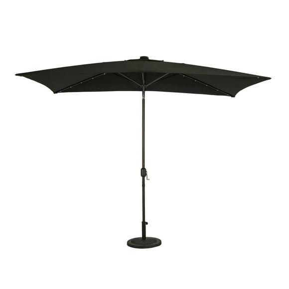 Nassau 6.5-ft x 10-ft Rectangular Market Umbrella with LED Bulb Lights - Black - Breez-Tex canopy