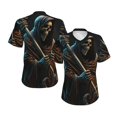 thumbnail image 6 of Women's V Neck T Shirts Casual Short Sleeve Tops Blouse, Grim Reaper With Scyth Skull, 6 of 6