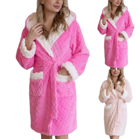 YanHoo Women's Plush Fleece Robe Soft Warm Bathrobe with Belted Fluffy Cozy Spa Robes Winter Nightgown Bathrobes