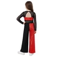 thumbnail image 2 of inlzdz Girls Sparkly Hip Hop Jazz Dance Outfit Sequin Long Sleeve V Neck Crop Top with Pants Dancewear Red 12, 2 of 5