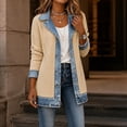 thumbnail image 4 of Women’s Denim Patchwork Cardigan Jacket Long Sleeve Button Down Lapel Casual Outerwear with Pockets, 4 of 5