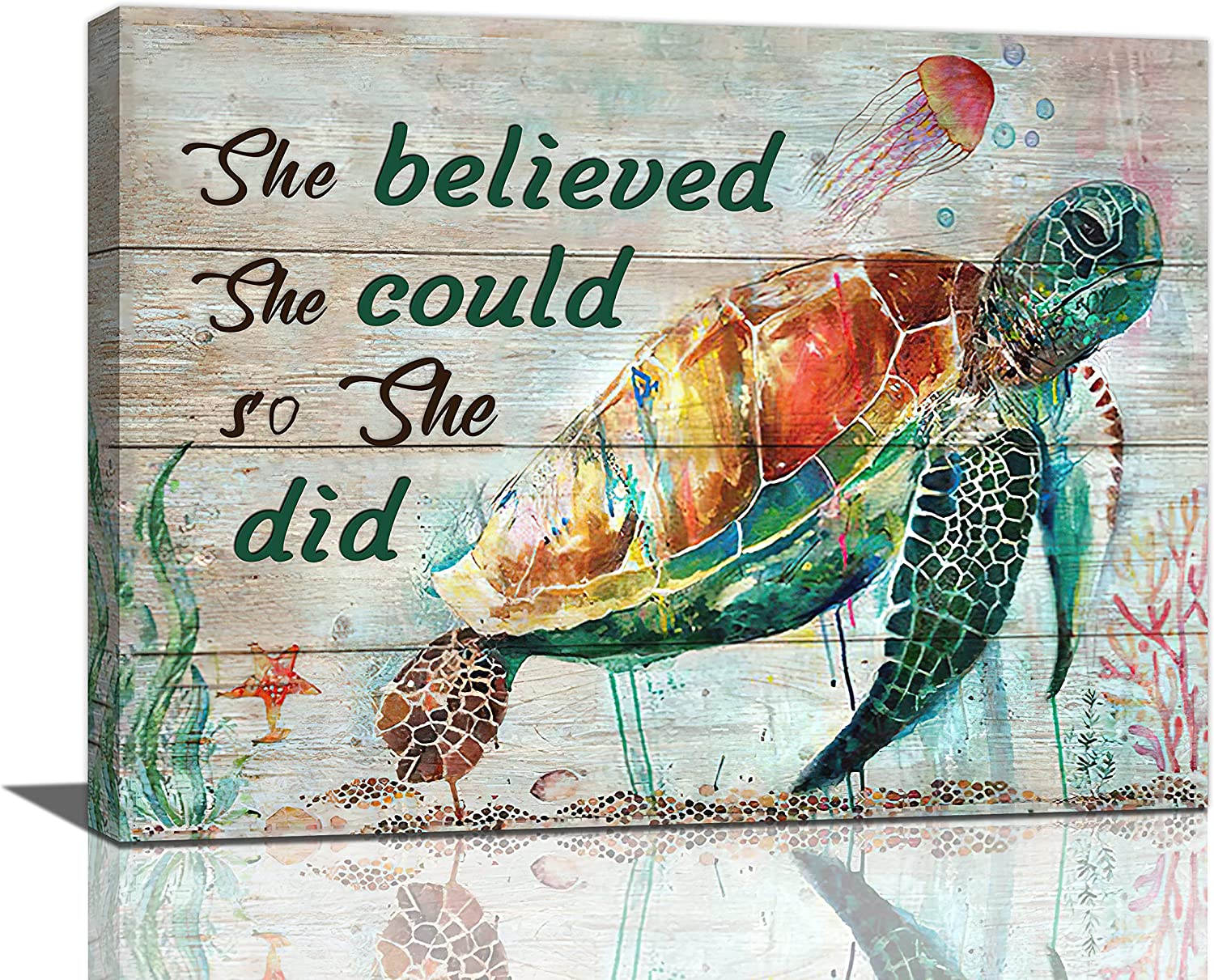 Sea Turtle Canvas Wall Art Rustic Watercolor Sea Turtle Pictures Wall