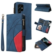 Dteck Case for Samsung Galaxy S22 Ultra, Magnetic Wallet 9 Card Slots Premium Leather Zipper Wallet Purse Case Flip Kickstand with Wrist Strap Credit Cash Cover for Galaxy S22 Ultra 5G,Blue
