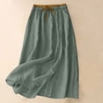thumbnail image 2 of Fewfanhot Skirts for Women Cotton Linen Midi Skirt with Pockets Casual Flowy Swing Elastic High Waist A-Line Long Boho Skirts, 2 of 8