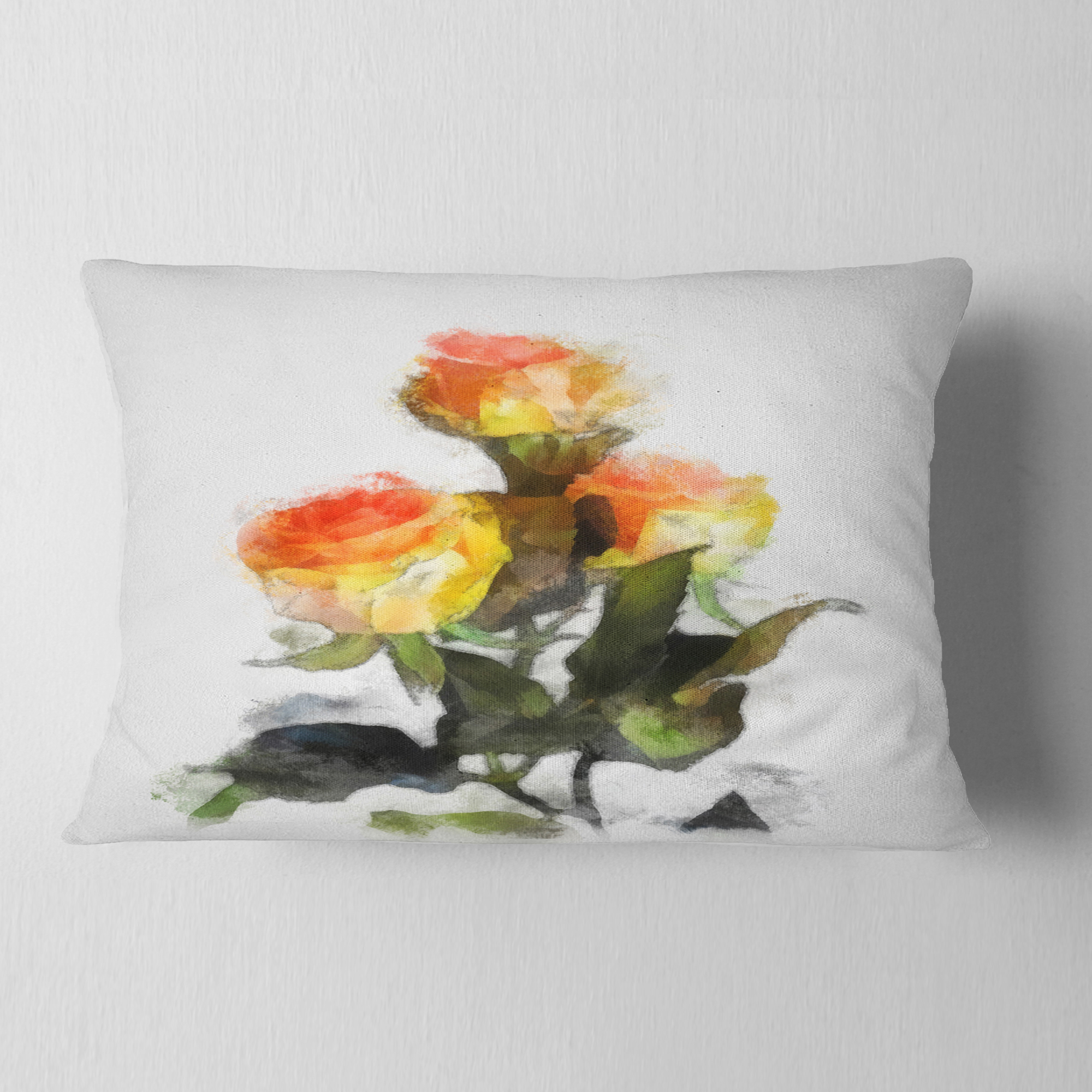 Designart Hand drawn Yellow and Red Roses - Floral Throw Pillow - 12x20