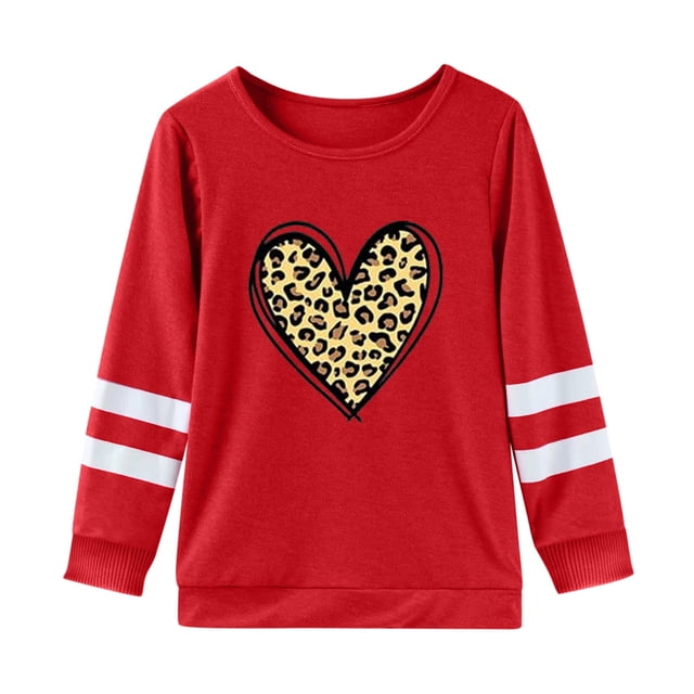 IULZEBTY T-Shirts de la Saint-Valentin pour Filles Manches Longues T-Shirt Col Rond Tunique Taille 5 Y-6 Y